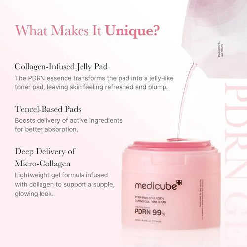 Medicube PDRN Pink Collagen Toning Gel Toner Pads (70 Pads) 120mL